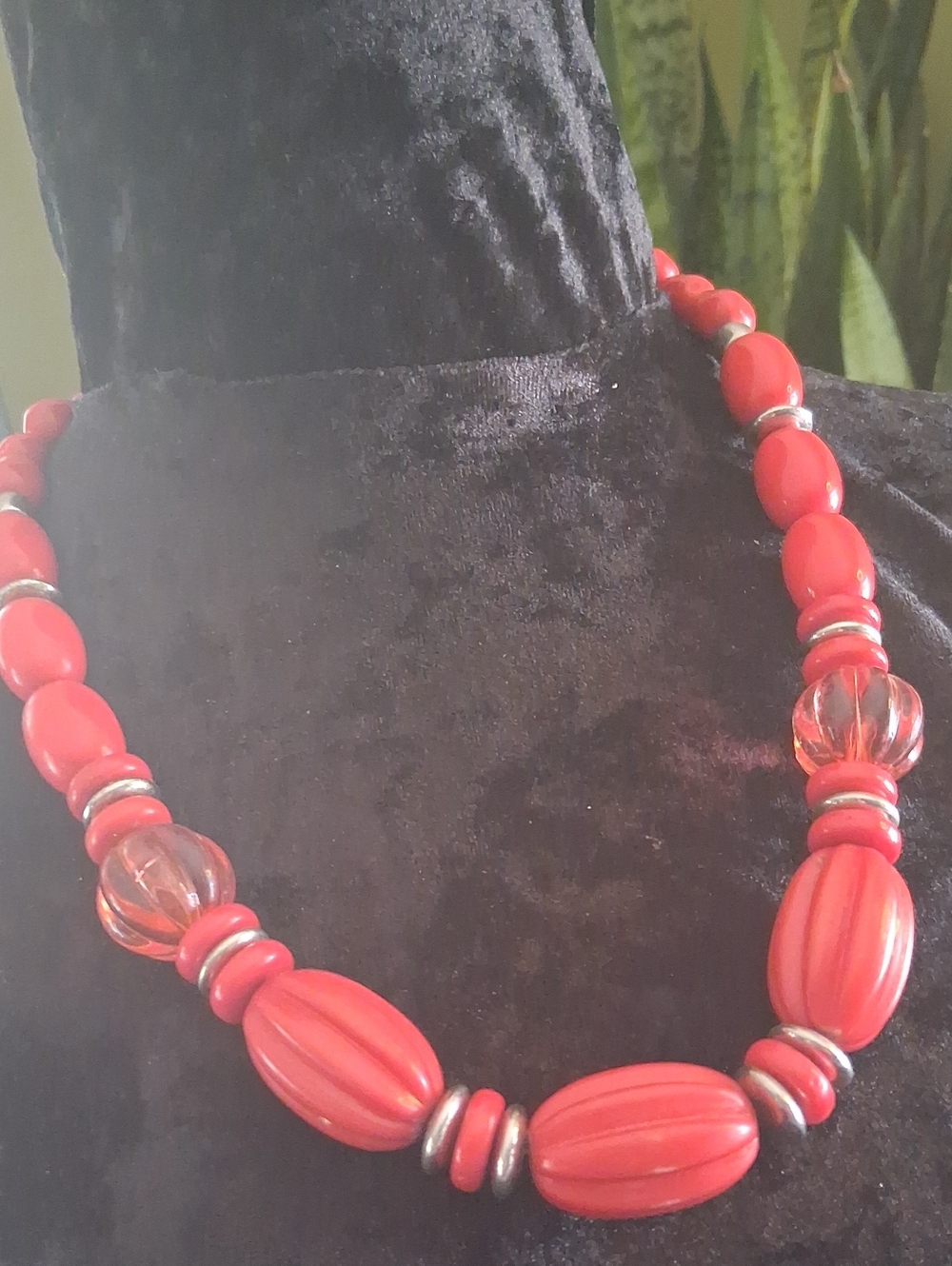 Bold Burnt Orange & Lucite Beaded Statment Necklace - Women Jewelry